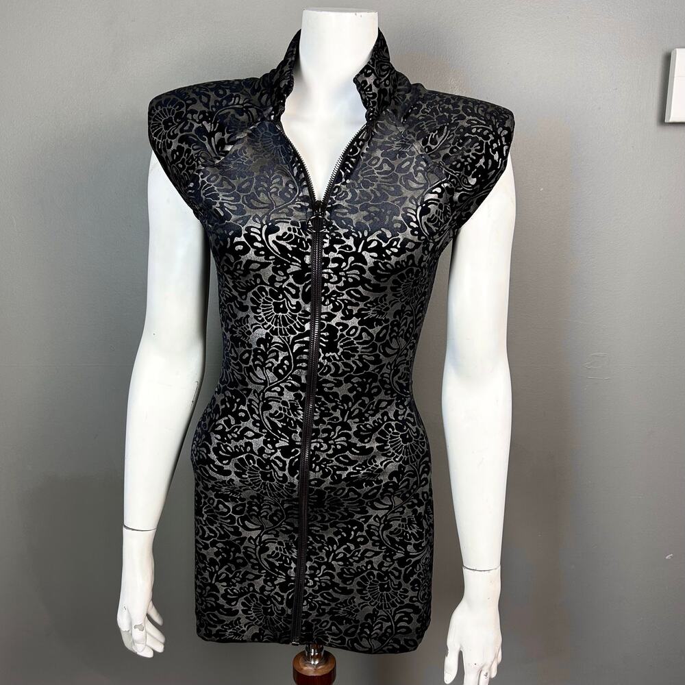 Shrine Los Angeles Dress Small mini Goth 90s burnout velvet zip-up bodycon - Picture 4 of 12